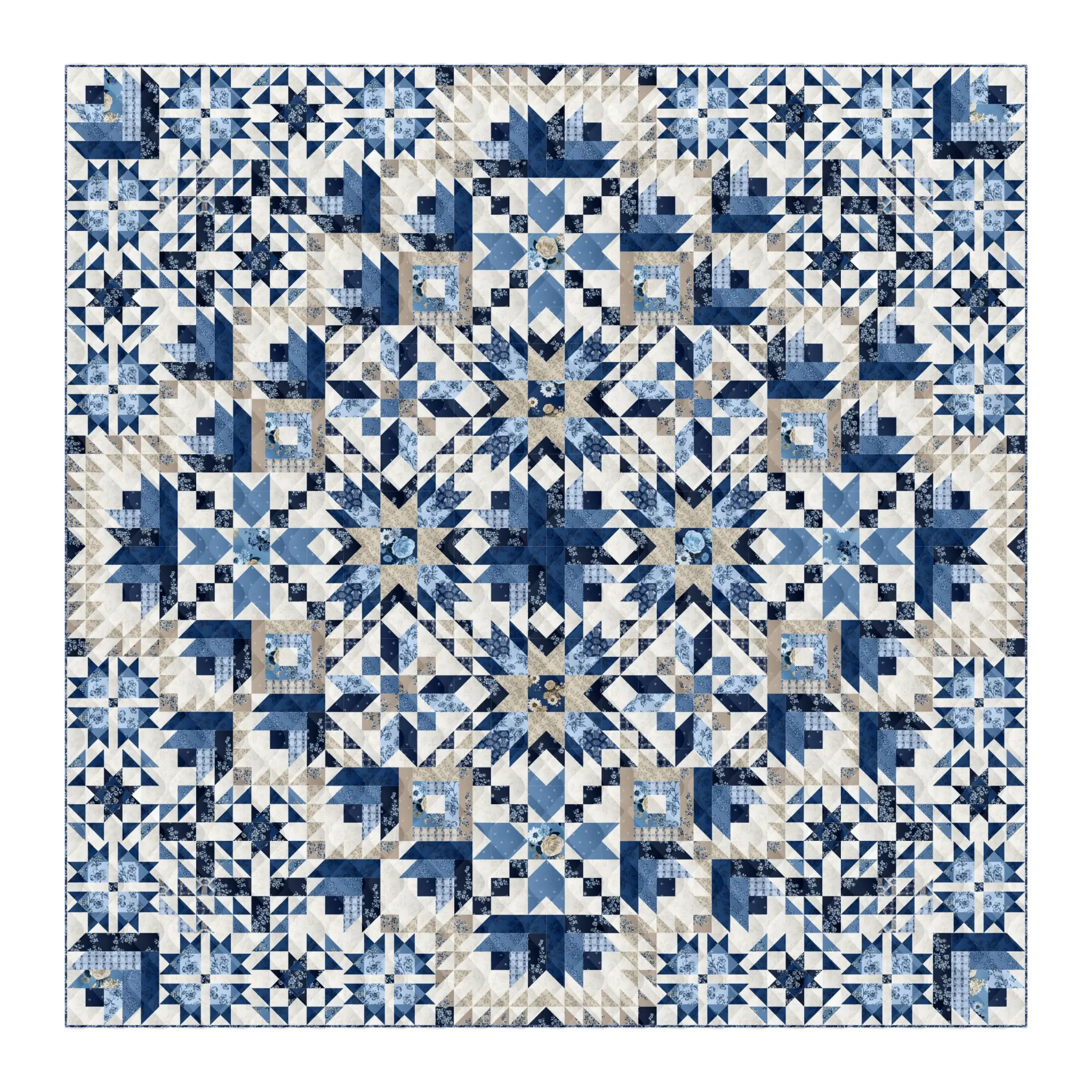 Bellflower BOM finished quilt — full view
