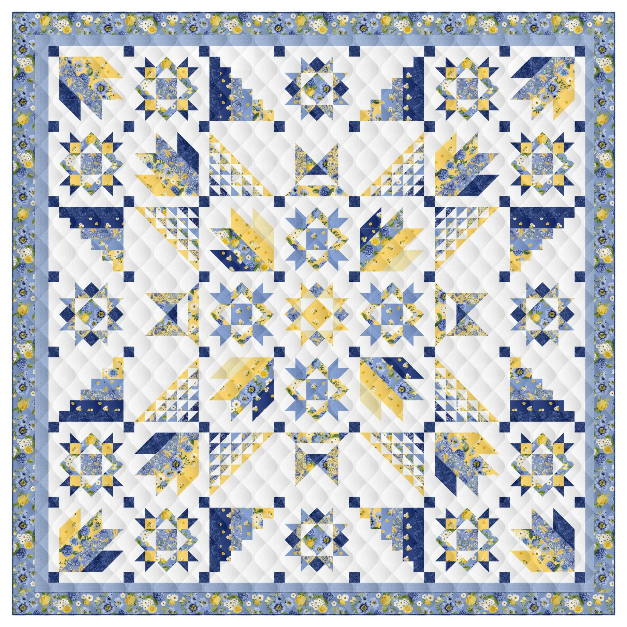 Bellflower BOM finished quilt — full view
